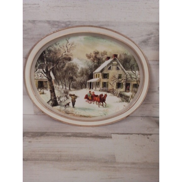 American Homestead Winter 10 Serving Tray By Currier And Ives - Picture 6 of 16